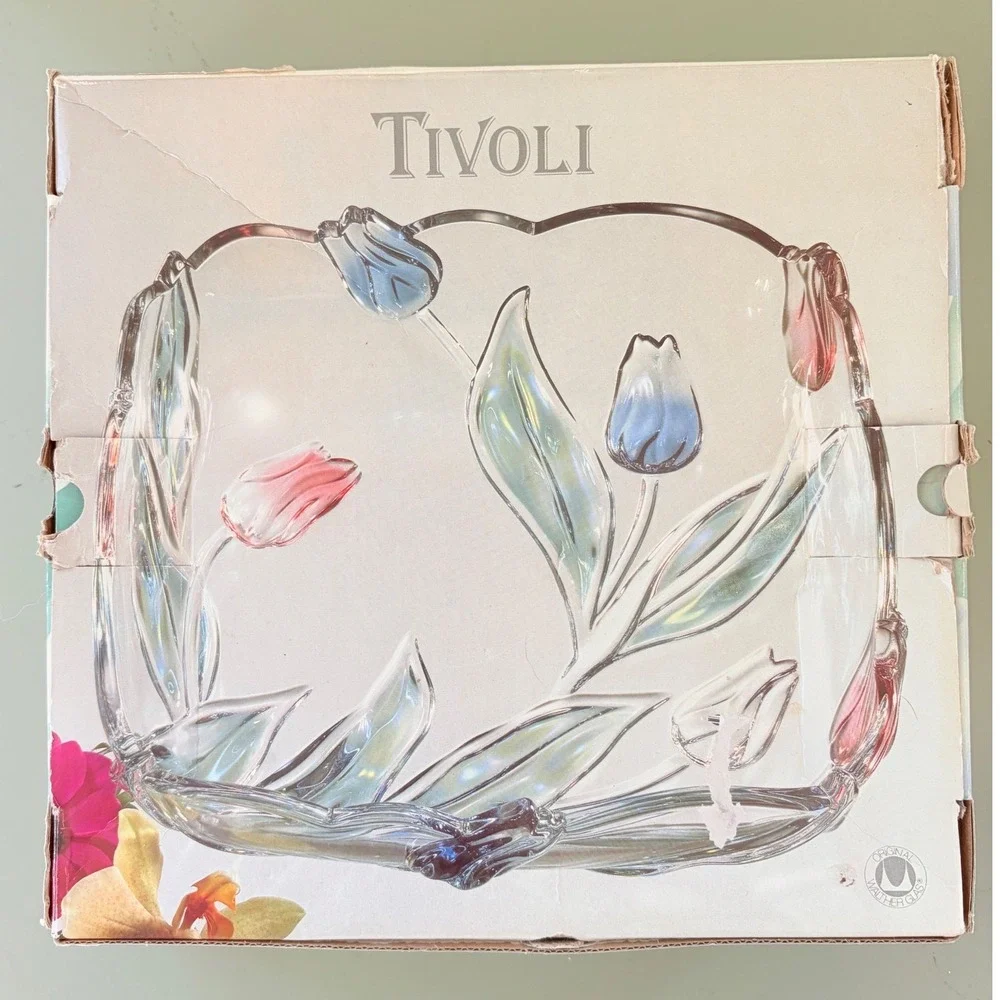 Original Walther Glas Tivoli Square Bowl Embossed Tulip Iridescent Glass Germany